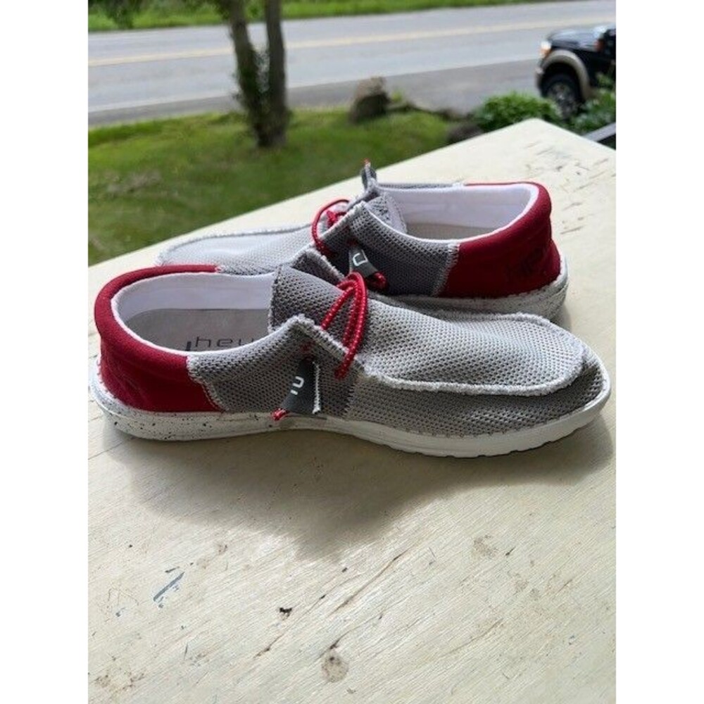 Hey Dude Wally Sox Mens Size 10 Gray Red Knit Slip On Loafers - Picture 8 of 11